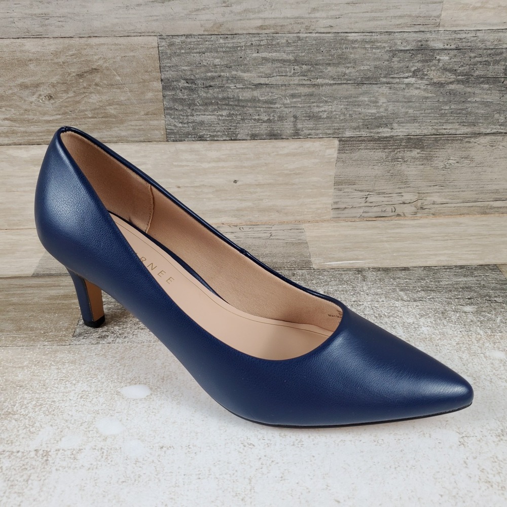 Journee Scylee Womens Pump Sz 10 M Navy Leather Pointy Toe Stiletto Heel Slip On